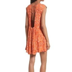 Free People Mini Dress Fake Love Open Back Orange Abstract Print Pockets XS